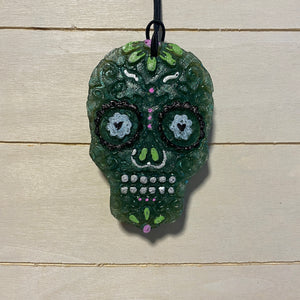 Sugar Skull Car Freshie | Dark Jade Shimmer | Marshmallow Fireside Scent