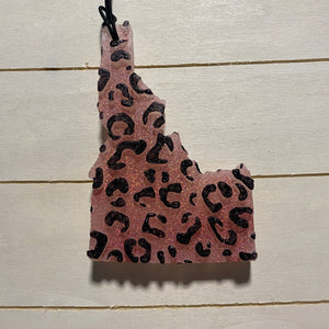 Large Leopard Print Idaho Car Freshie | Peach With Sparkles | Clean Freak Scent