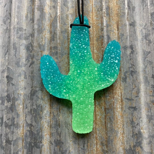 Large Cactus Car Freshie | Bright Teal to Green Ombre | Christmas Cactus Scent