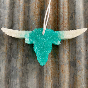 Longhorn Car Freshie | Ombre Teal & White | Tropical Cowboy Scent