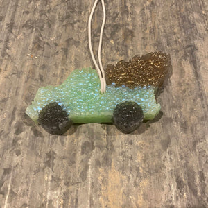 Christmas Tree Truck Freshie | Mint With Gold Tree | Balsam Scent