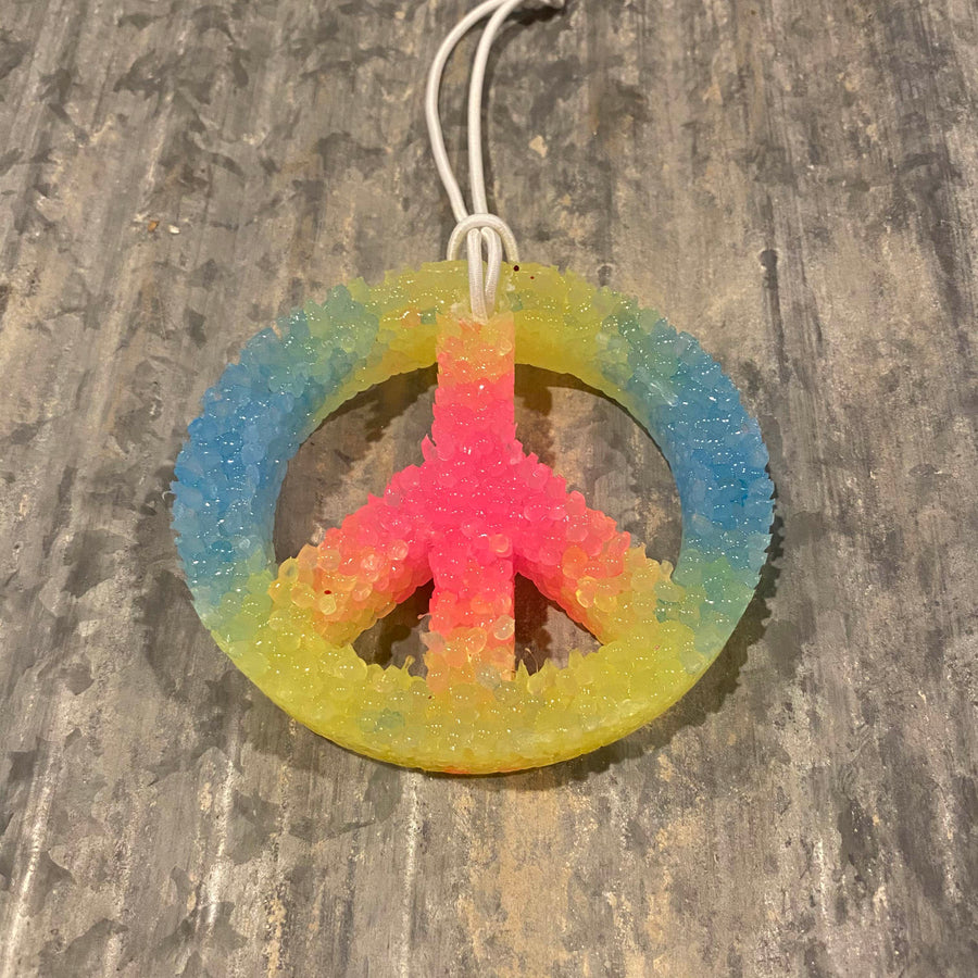 Peace Sign Car Freshie | Neon Pink, Yellow, & Blue Pattern | Good Vibes Scent