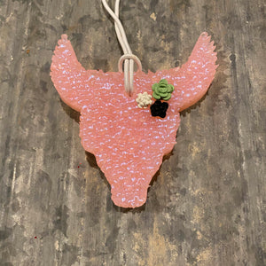Cow Skull Car Freshie | Peach With Succulent Arrangement | Butt Naked Scent