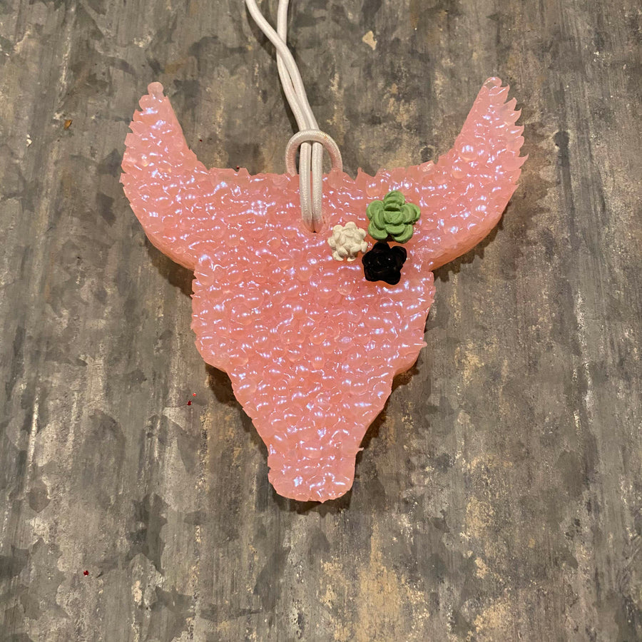 Cow Skull Car Freshie | Peach With Succulent Arrangement | Butt Naked Scent