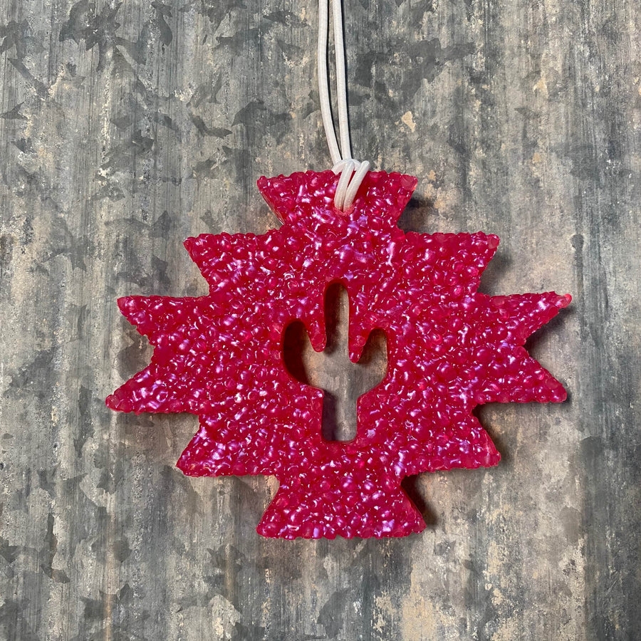 Aztec Shape With Cactus Cut-Out Car Freshie | Magenta | Butt-Naked - Rear View Jewels