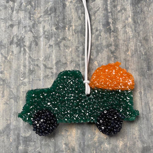 Pumpkin Truck Car Freshie | Emerald Green | Buffalo Plaid Scent - Rear View Jewels