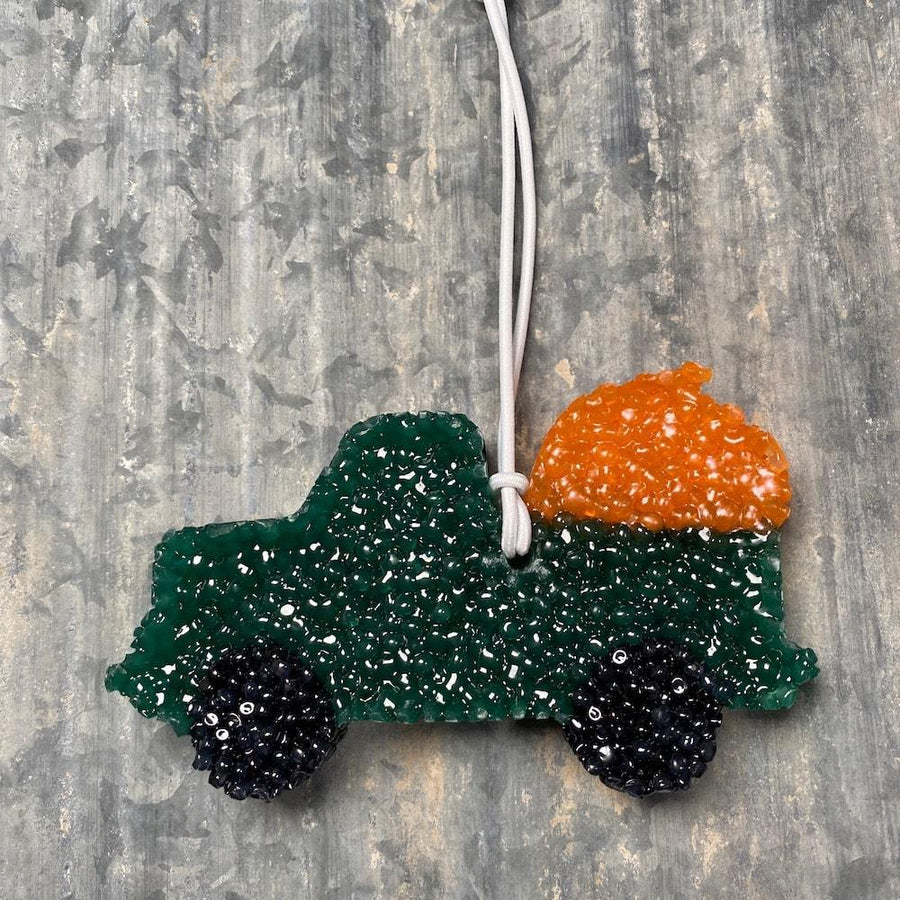 Pumpkin Truck Car Freshie | Emerald Green | Buffalo Plaid Scent - Rear View Jewels