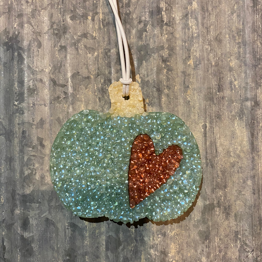 Pumpkin Car Freshie | Sage Blue With Copper Heart | Vanilla Pumpkin Marshmallow Scent