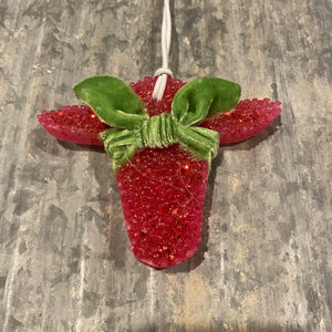 Cow Head Freshie | Red With Red Glitter And Green Velvet Bow | Christmas Cactus Scent