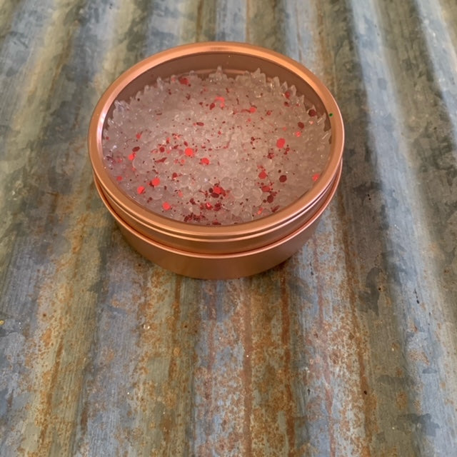Car Candle Air Freshener | Rose Gold Tin & White Beads With Red Glitter | Vanilla Pumpkin Marshmallow Scent