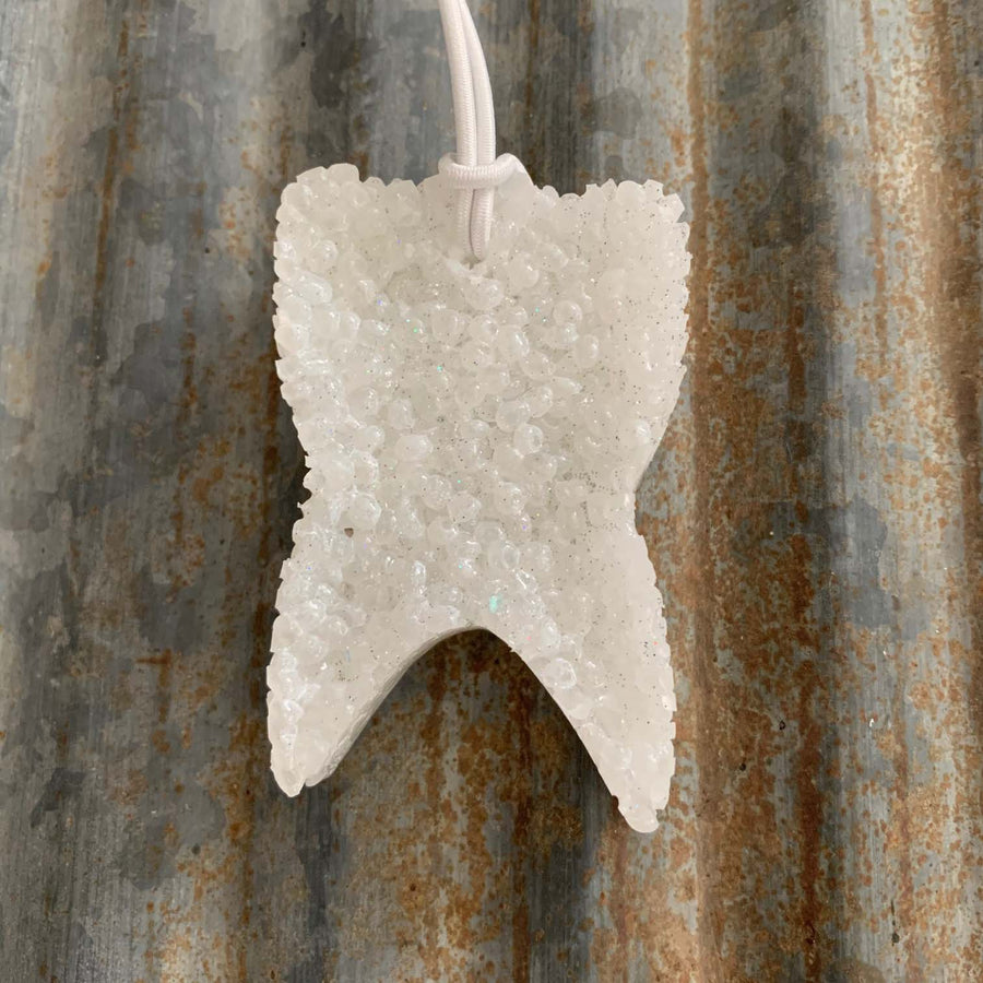 Tooth Car Freshie | White With Glitter | Tropical Cowboy Scent