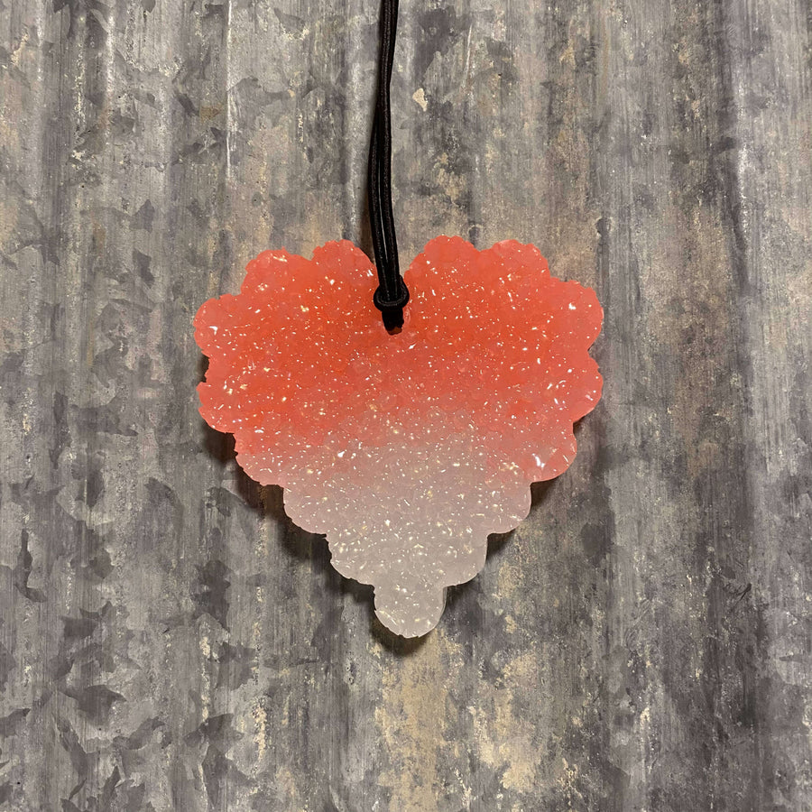 Valentine Heart Car Freshie | Neon Coral to White Gold Ombre | Black Raspberry Vanilla Scent