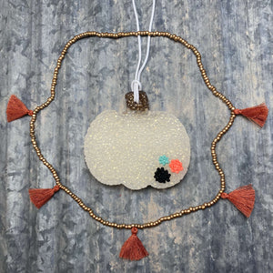 Pumpkin Car Freshie | White Gold With Succulents & Tassel Necklace | Mamas Kitchen Scent