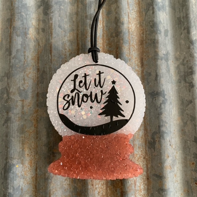 Snow Globe Car Freshie | Let It Snow White With Copper Base | Hillbilly Mistletoe Scent
