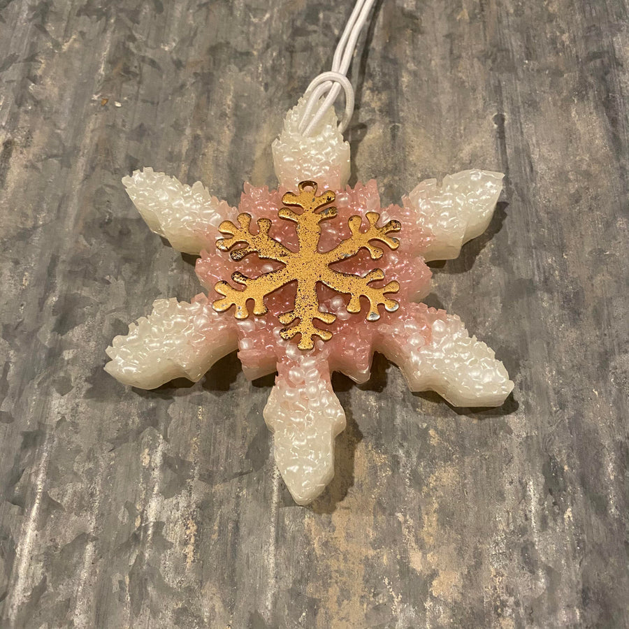 Snowflake Freshie | White And Pink With Metal Snowflake Cutout | Birthday Cake Scent