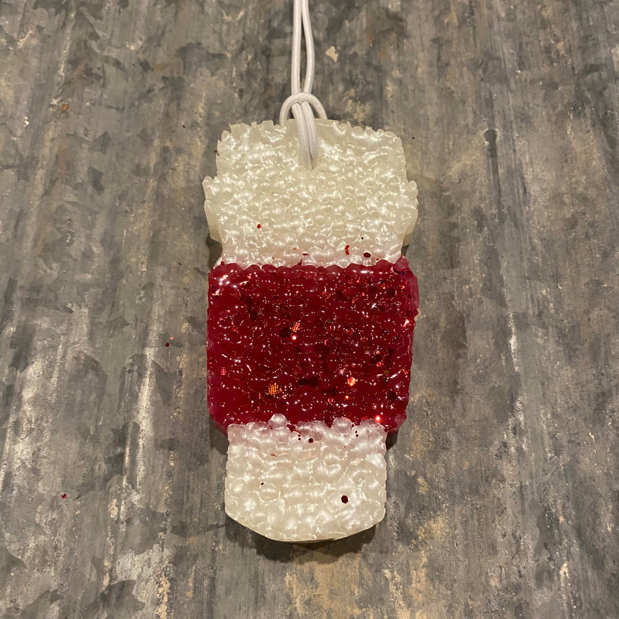 Coffee Cup Freshie | White With Red Glitter Cozy | Caramel Latte Scent