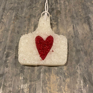 Ear Tag Freshie | White With Red Glitter Heart | Mama's Kitchen Scent
