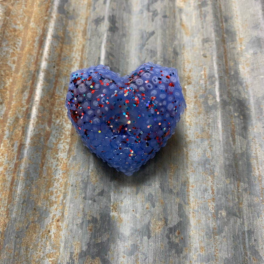 Heart Jewel Single Car Vent Clip | Blue With Patriotic Glitter | For Horizontal or Vertical Vents | Wild Cherry Almond Scent
