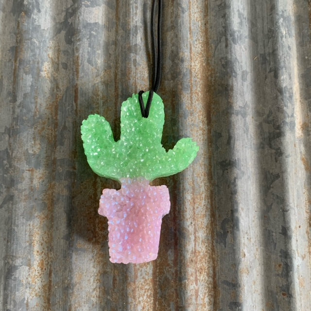 Potted Cactus Car Freshie | Green & Pink | Vanilla Pumpkin Marshmallow Scent