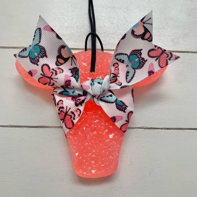 Cow Head | Bright Coral Butterfly Ribbon | Monkey Farts Scent