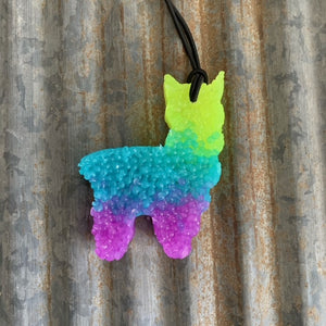 Llama Car Freshie | Bright Yellow, Blue, & Purple | Coconut Lime Verbena Scent