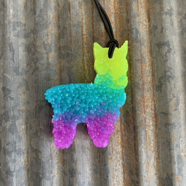 Llama Car Freshie | Bright Yellow, Blue, & Purple | Coconut Lime Verbena Scent
