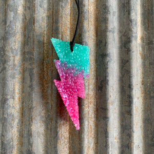 Lightning Bolt Car Freshie | Teal to Pink Ombre | Sea Salt Orchid Scent