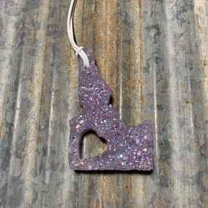 Idaho Car Freshie | Lavender With Glitter & Heart Cut-Out | Mrs. Claus Scent