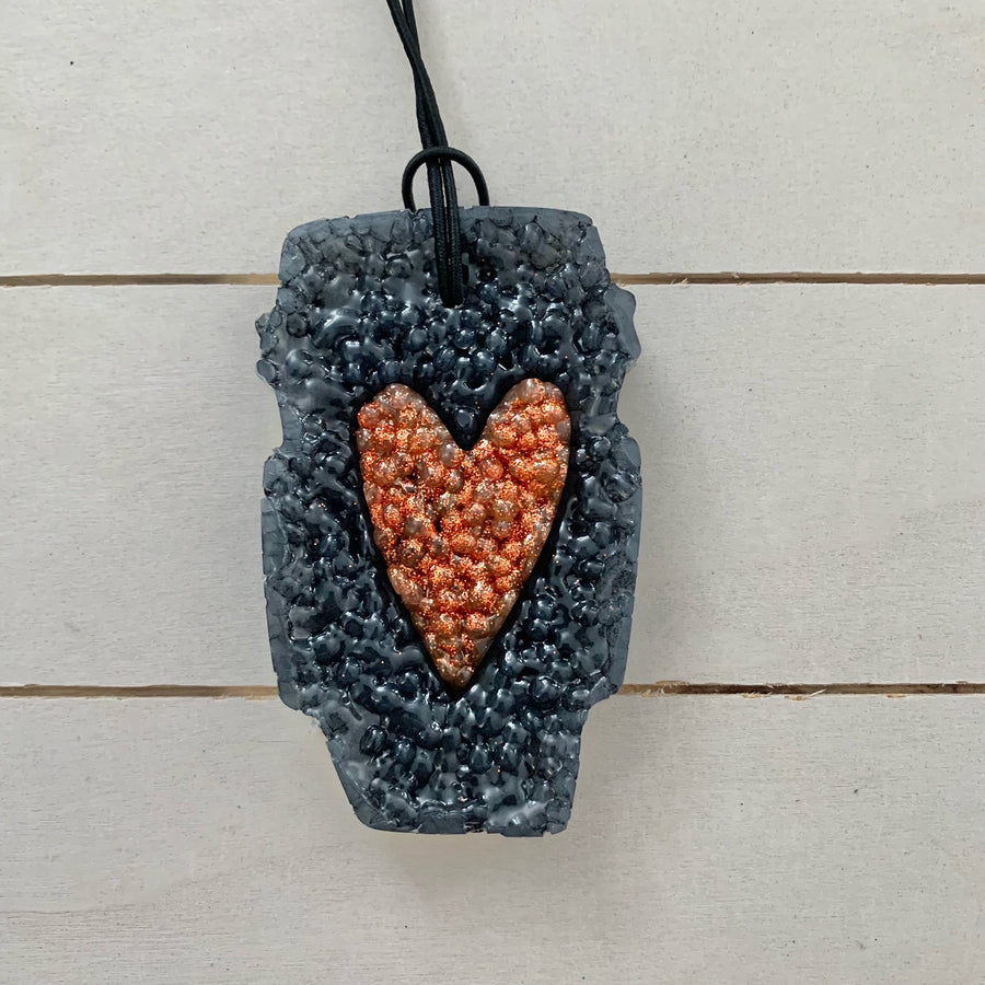 Venti Coffee Cup Car Freshie | Solid Black With Orange Sparkle Heart | Mama's Kitchen Scent