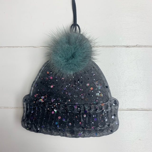 Vanilla Pumpkin Marshmallow Scent Beanie Black Sparkle Dk Teal Pom