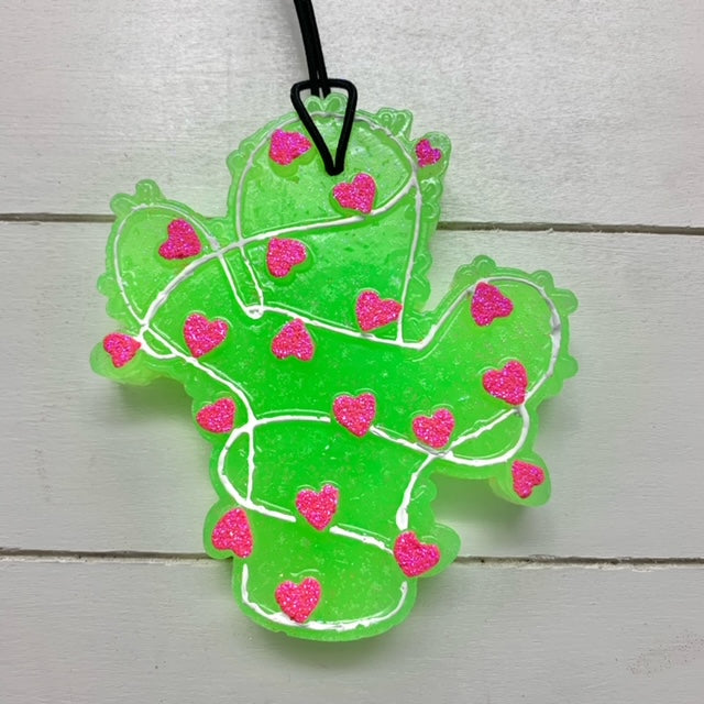 NEW Cactus With Hearts Lime Green Hot Pink Sparkle | Pineapple Coconut Scent