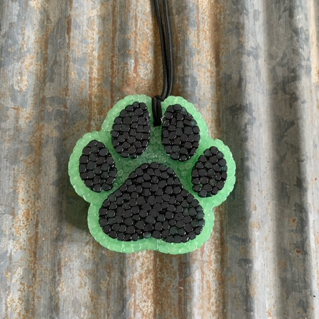 Paw Print Car Freshie | Green & Black | Wild Cherry Almond Scent