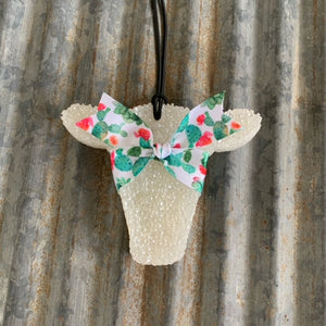 Cow Head Car Freshie | White With Cactus Ribbon | Rosemary Mint Scent