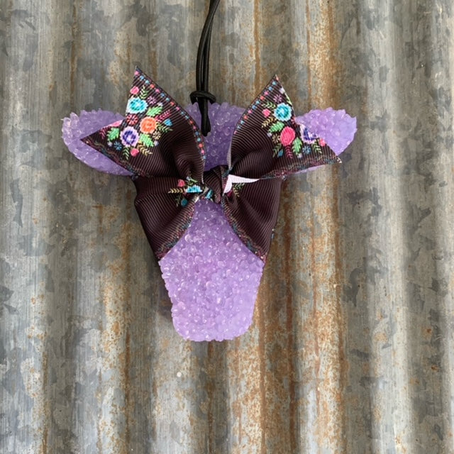 Cow Head Car Freshie | Lavender Color With Black Floral Bow | Wassail Scent