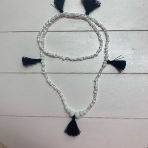Tassel Necklace | Car Freshie Accessories | White Beads, Black Tassels