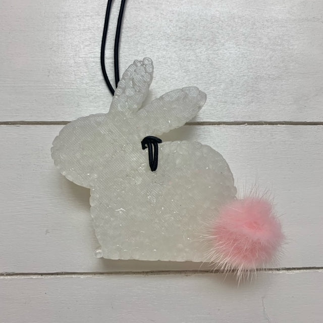 Bunny Silhouette | White Metallic With Pink Pom Tail | Strawberry Kiwi Scent
