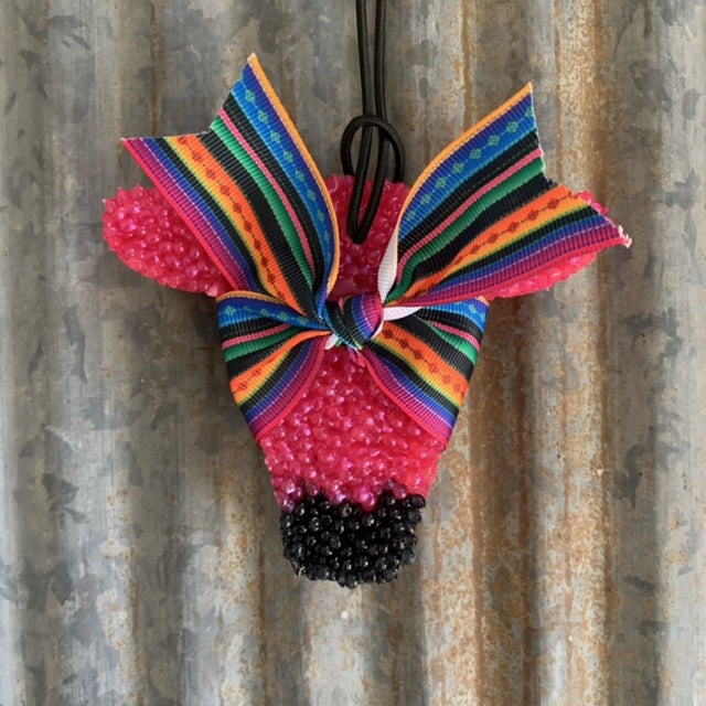Cow Head Car Freshie | Magenta With Serape Bow | Piña Colada Scent