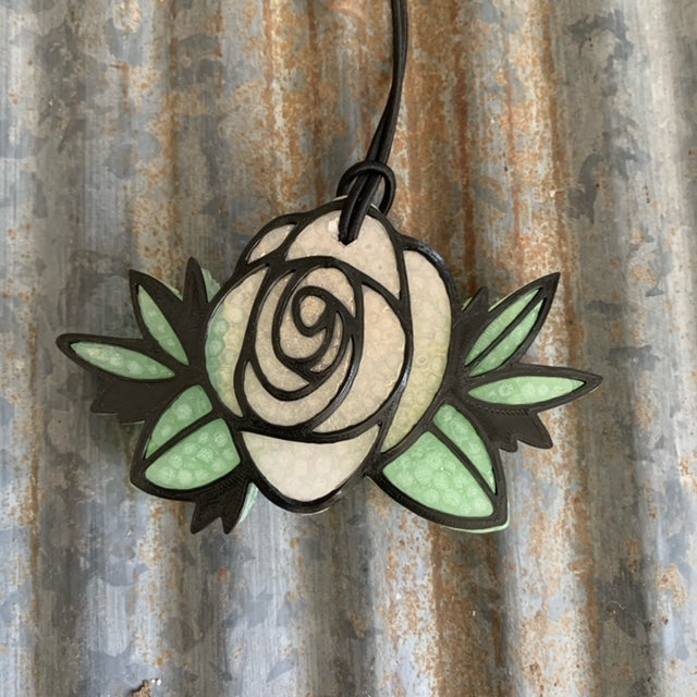 Mothers Day Flower Car Freshie | White Gold & Mint Colors | Black Raspberry Vanilla Scent