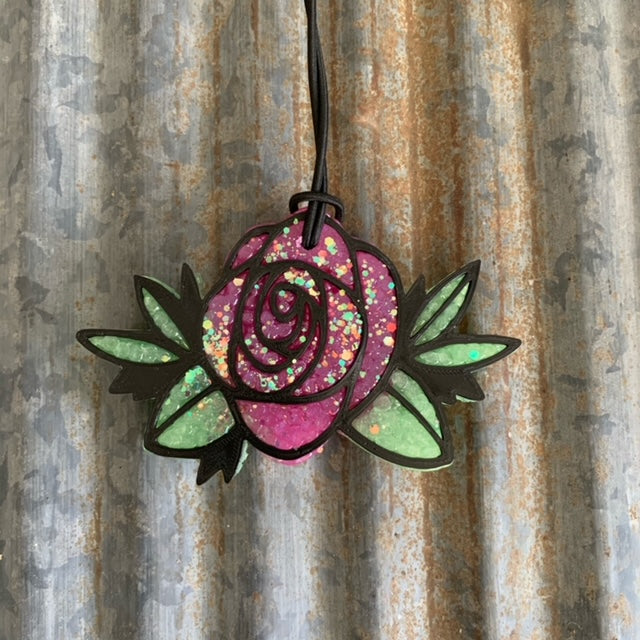Mothers Day Flower Car Freshie | Magenta & Mint Glitter | Mama's Kitchen Scent