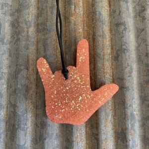I love You Sign Language Car Freshie | Rose Gold & Glitter | Orange Creamsicle Scent