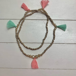 Tassel Necklace | Car Freshie Accessories | Gold Beads, Peach/Mint Tassels
