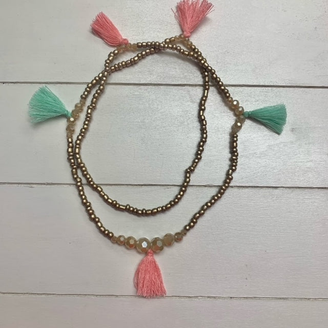 Tassel Necklace | Car Freshie Accessories | Gold Beads, Peach/Mint Tassels