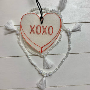 XOXO Convo Heart Freshie With Tassel Necklace Set | White & Red With Red Glitter | Lovespell Scent