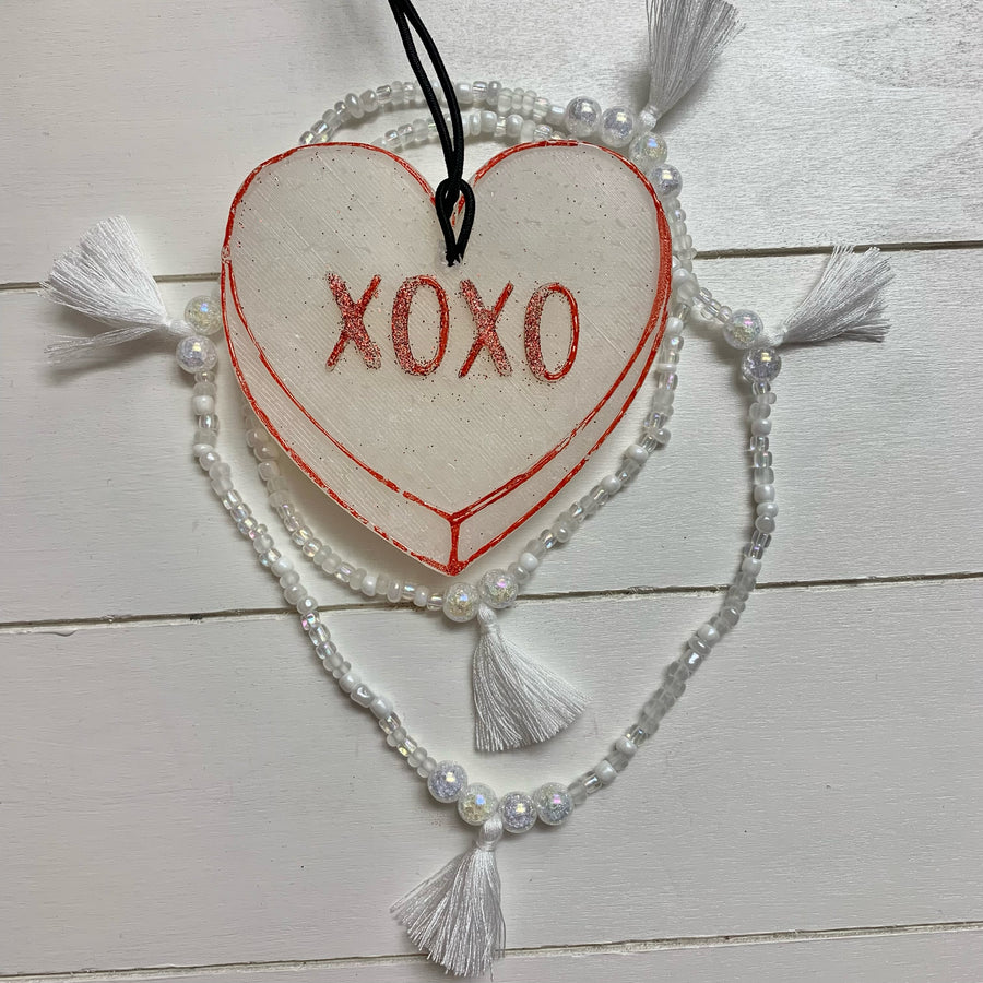 XOXO Convo Heart Freshie With Tassel Necklace Set | White & Red With Red Glitter | Lovespell Scent