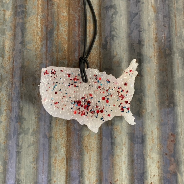 USA Car Freshie | White With Patriotic Sparkles | Black Raspberry Vanilla Scent