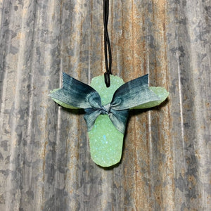 Cow Head Car Freshie | Green With Denim Ribbon | Lovespell Scent