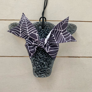 Cow Head Car Freshie | Black With Spider Web Ribbon | Buffalo Plaid Scent