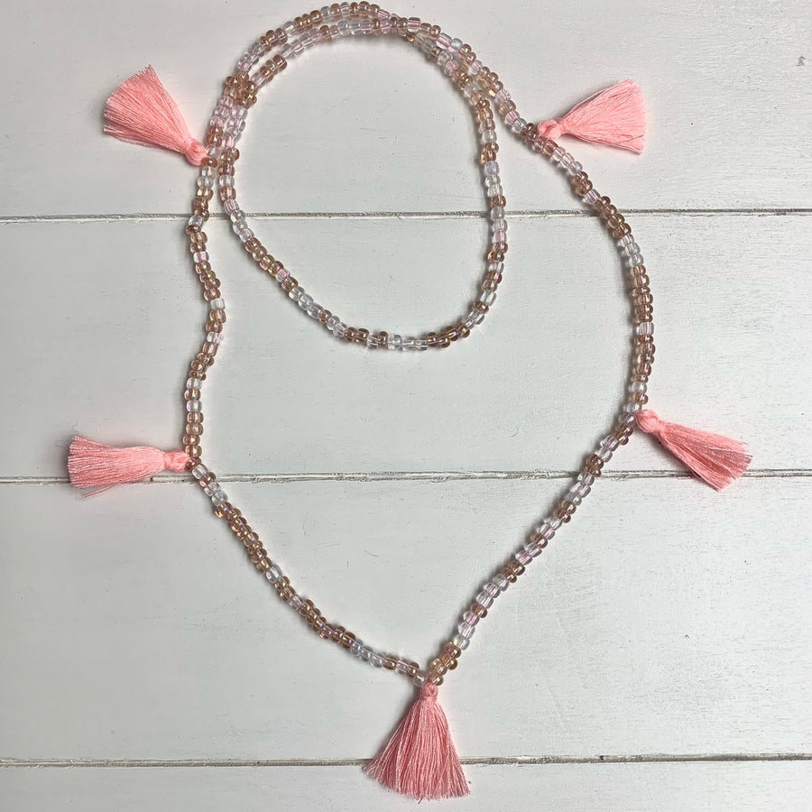 Tassel Necklace Neon Peach Clear/Pink